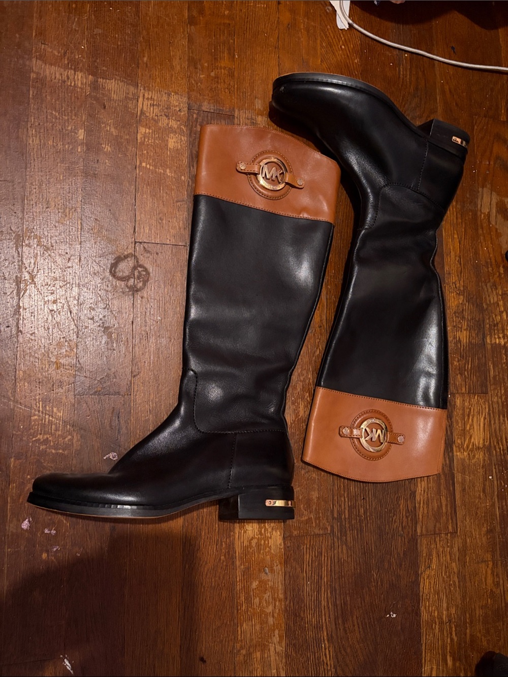 Michael Kors Black and Brown Leather Riding Knee Boots